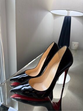 Christian Louboutin Black Patent Pointed Toe Stiletto Pumps with Red Soles